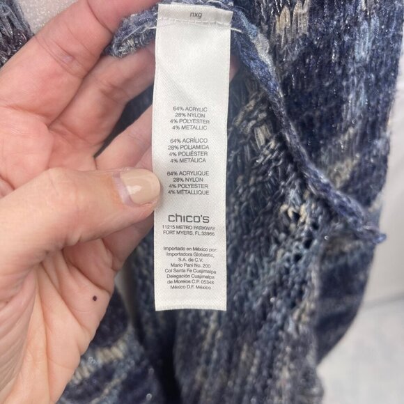 Chicos Blue Knitted Waterfall Duster Vest Size 2 Sleeveless Open Front - Picture 12 of 12